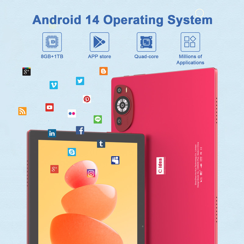 C Idea 10,1 pouces Android 14 Smart Tablet Pc avec le support de la double SIM CM8200Plus rouge