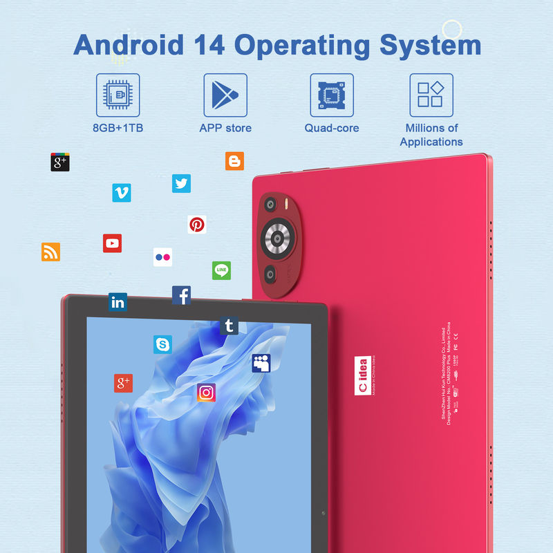 C Idea 10,1 pouces Android 14 Smart Tablet PC avec une double carte SIM et un stylo CM8200Plus rouge