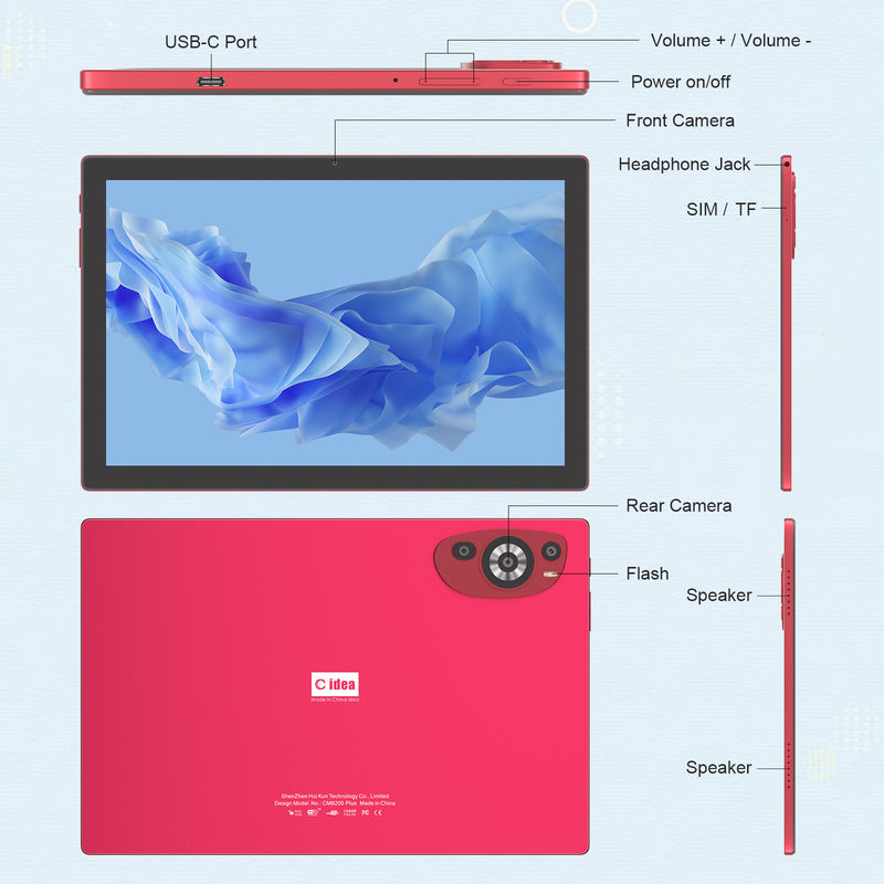 C Idea 10,1 pouces Android 14 Smart Tablet PC avec une double carte SIM et un stylo CM8200Plus rouge