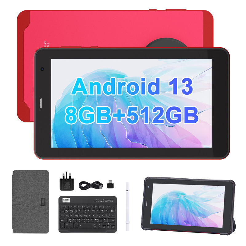 C Idea Tablettes Android 13 avec carte SIM Wifi Tablette à écran tactile de 7 pouces CM518 Pro Rouge