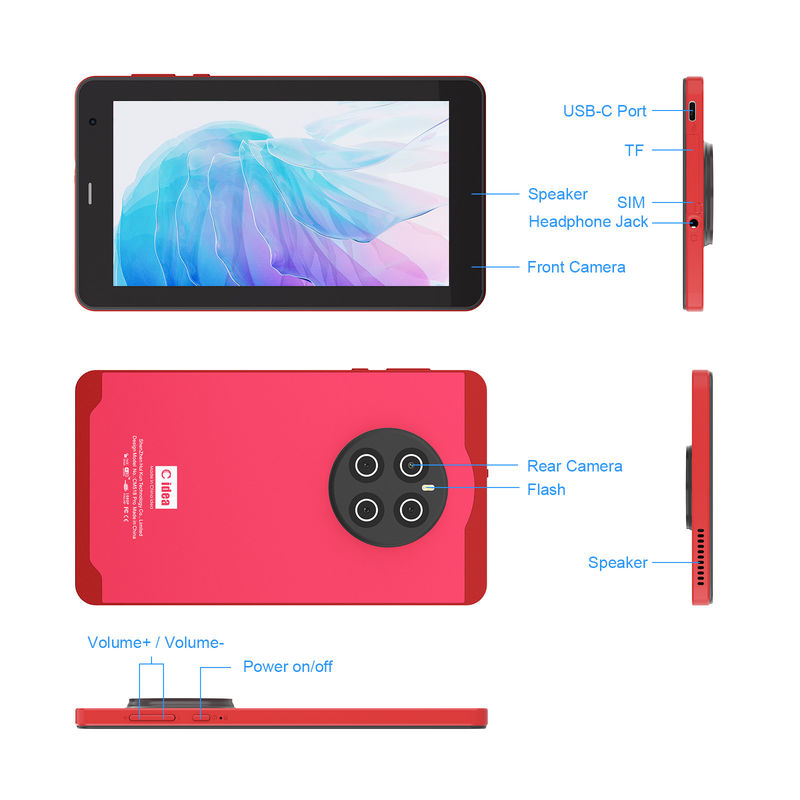 C Idea Tablettes Android 13 avec carte SIM Wifi Tablette à écran tactile de 7 pouces CM518 Pro Rouge