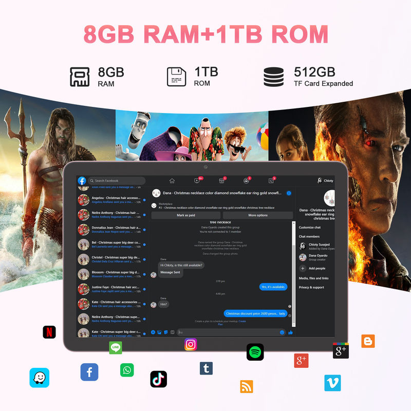 C Idée Tablette de 10,1 pouces avec double caméra Android Tablette PC CM8300 Plus Rose