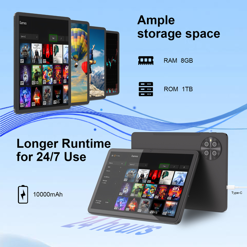 Tablette Android 15 C Idea 10,1 pouces 8 Go RAM 1 To ROM Modèle CM8800plus Noir