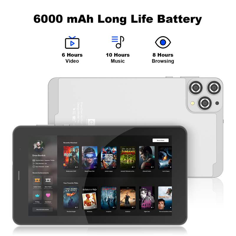 Tablette Wifi C idea 7 pouces avec étui, stockage 8+256 Go, processeur Quad Core, écran tactile IPS 600x1024 CM516 argent