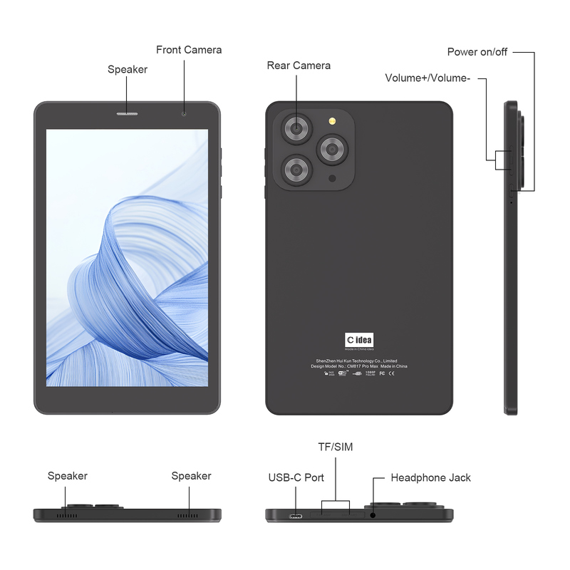 C idée Tablette Wifi de 8 pouces avec 8 + 512 Go de stockage Processeur quad-core 800x1280 IPS Écran tactile CM817 Pro