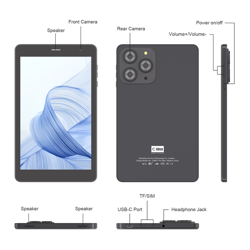 Tablette Wifi C idea 8 pouces avec 8+512 Go de stockage, processeur Quad Core, écran tactile IPS 800x1280 rouge CM817 Pro