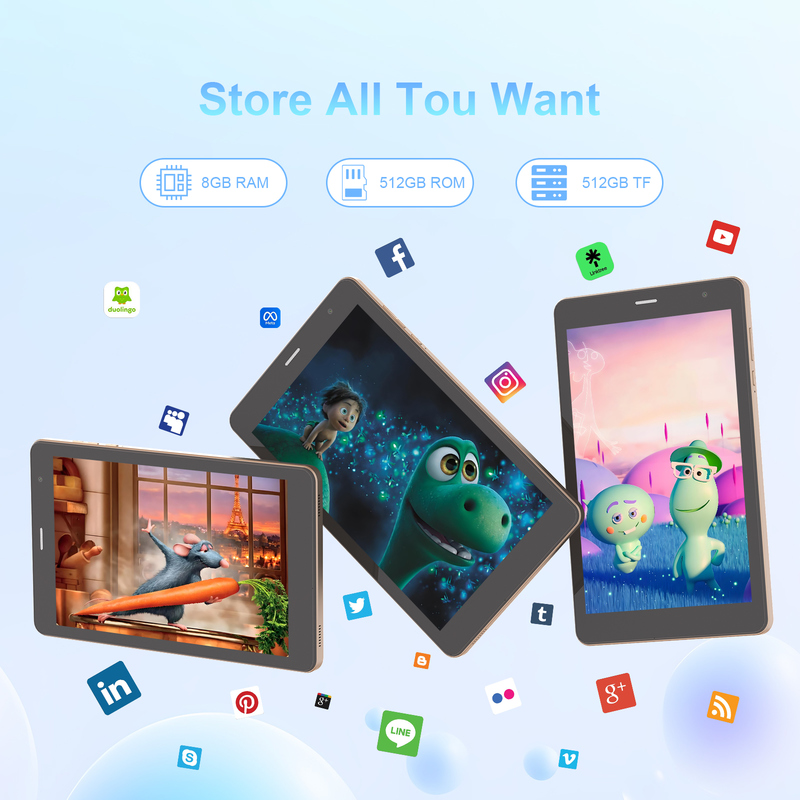 C idée Tablette Wifi de 8 pouces avec 8 + 512GB de stockage Processor quad-core 800x1280 IPS Écran tactile or CM817 Pro