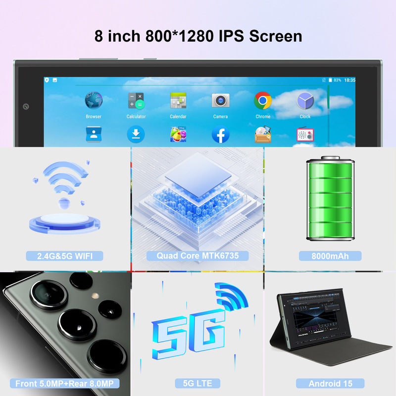 Tablette Wifi C idea 8 pouces avec 8+512 Go de stockage, processeur Quad Core, écran tactile IPS 800x1280, vert CM824