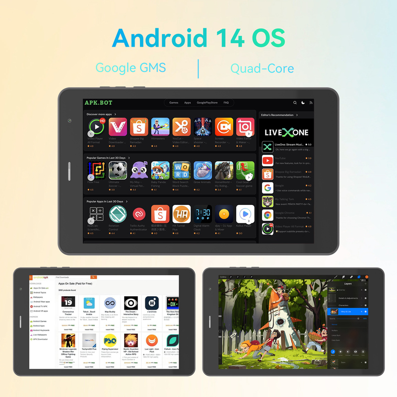 C idée Jeunesse Tablette 8 pouces Android 15 avec écran noir, WiFi, 8 Go + 512 Go, 800 * 1280 IPS incell CM828