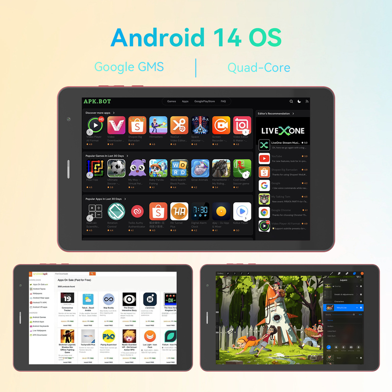 C idea Youth tablette rouge 8 pouces Android 15 avec emplacement pour carte TF, WiFi, 8 Go + 512 Go, 800*1280 IPS incell CM828