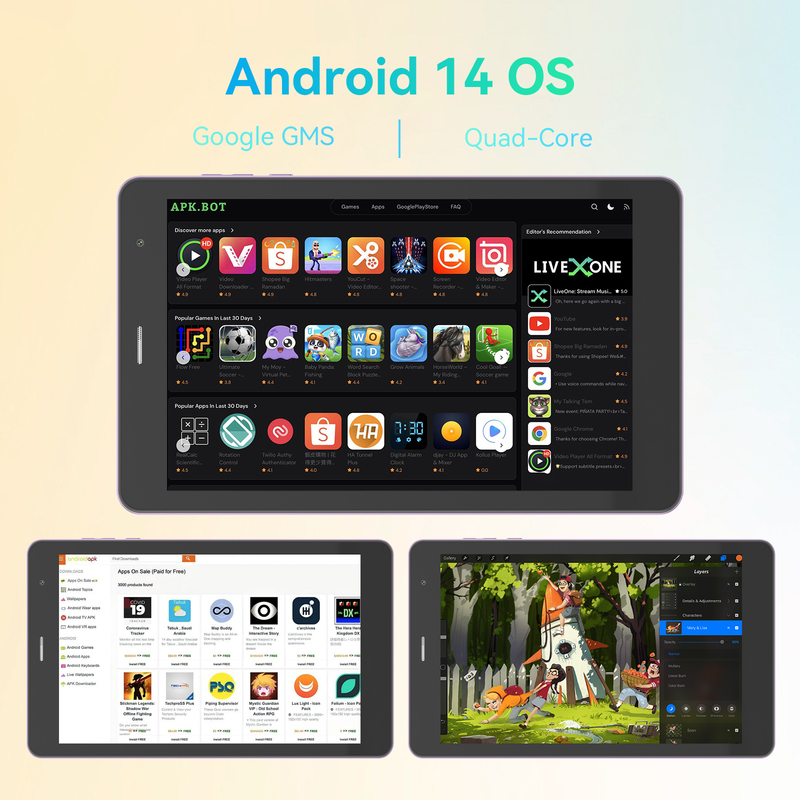 C idea Youth violette Tablette 8 pouces Android 15 avec emplacement pour carte TF, WiFi, 8 Go + 512 Go, 800*1280 IPS incell CM828