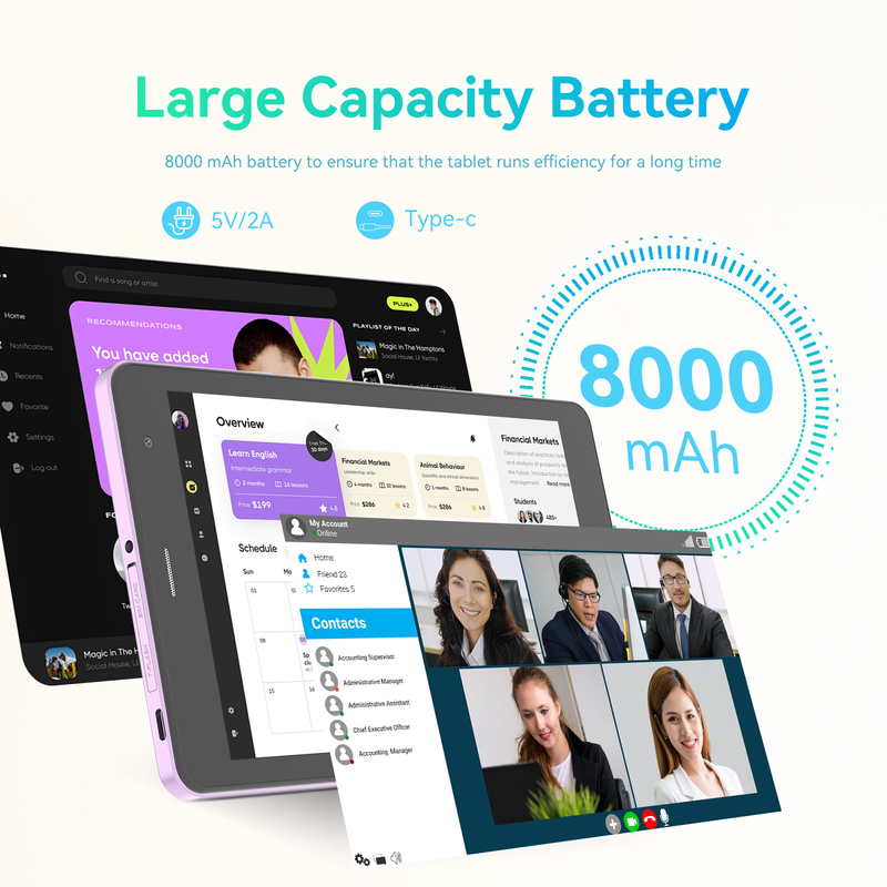 C idea Youth violette Tablette 8 pouces Android 15 avec emplacement pour carte TF, WiFi, 8 Go + 512 Go, 800*1280 IPS incell CM828