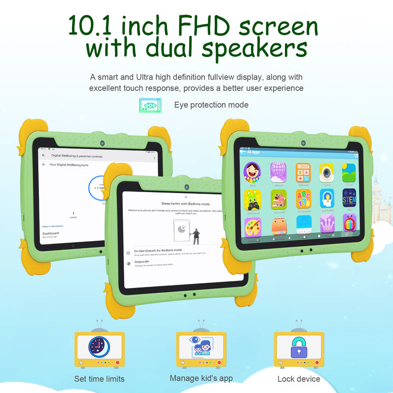 C idée Tab pour enfants 10.1 pouces Android 13 Tablette pour enfant 4 Go de RAM 64 Go de ROM Protection oculaire Écran tactile pour les enfants de 3 à 8 ans