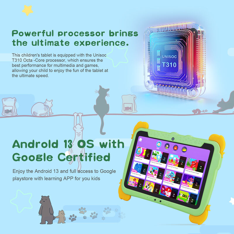 C idée Tab pour enfants 10.1 pouces Android 13 Tablette pour enfant 4 Go de RAM 64 Go de ROM Protection oculaire Écran tactile pour les enfants de 3 à 8 ans