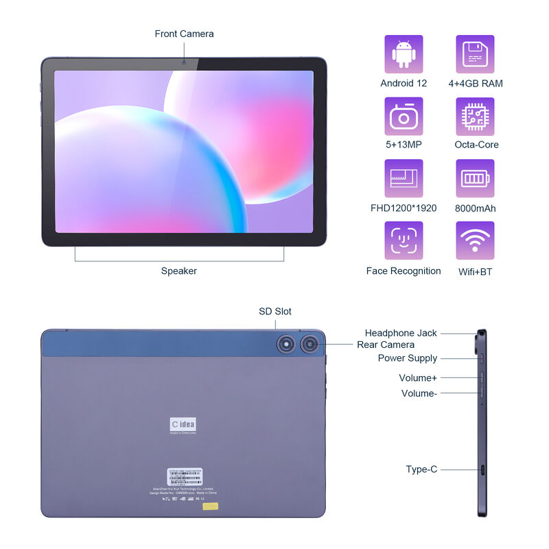 C Idea Tablette Android FHD 1200 * 1920 Avec une batterie de 6000 mAh 10,1 pouces Tablette PC P1250