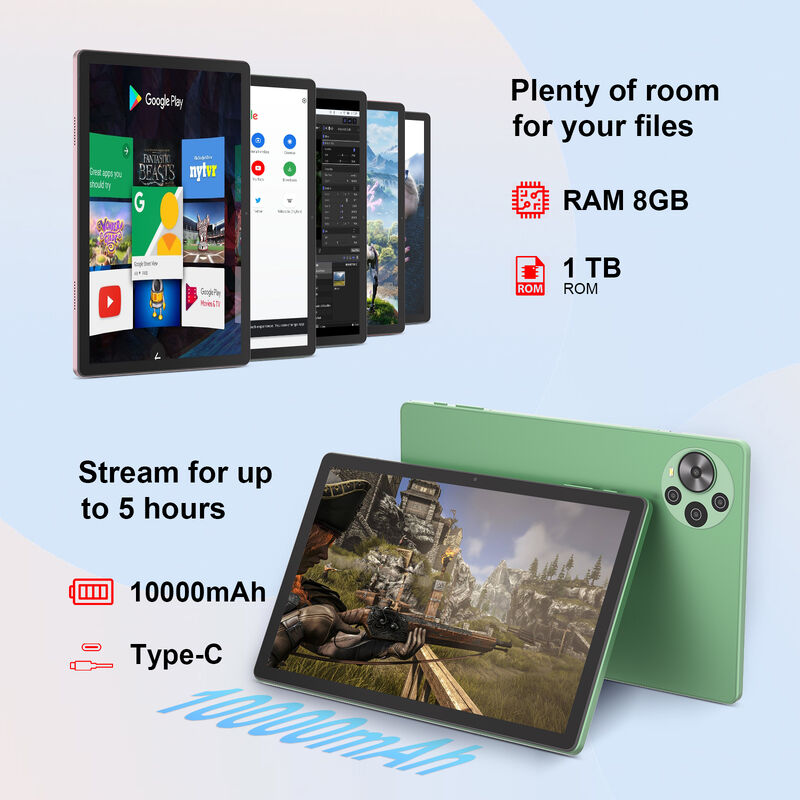 C Idea Factory Tablette de 10,36 pouces 8 Go de RAM + 1 To de ROM à double caméra Tablette Android 14 avec carte SIM pour adultes CM10500 Plus (vert)