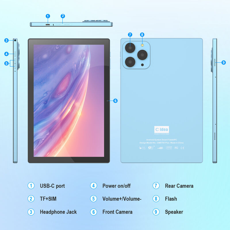 C idée usine 10.1 pouces Écran HD Système Android 8 Go + 1 To Grande capacité de stockage Adultes Tablette PC CM8700 Plus