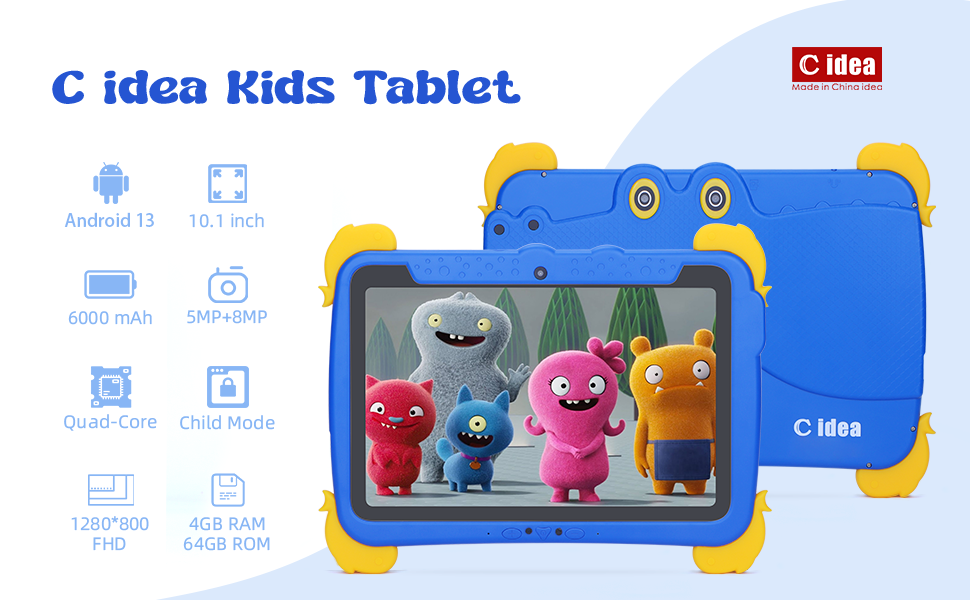 Idée C 10,1 pouces Tablette pour enfants avec boîtier de protection pour les yeux ips Écran HD Pré-installation IWAWA P1150
