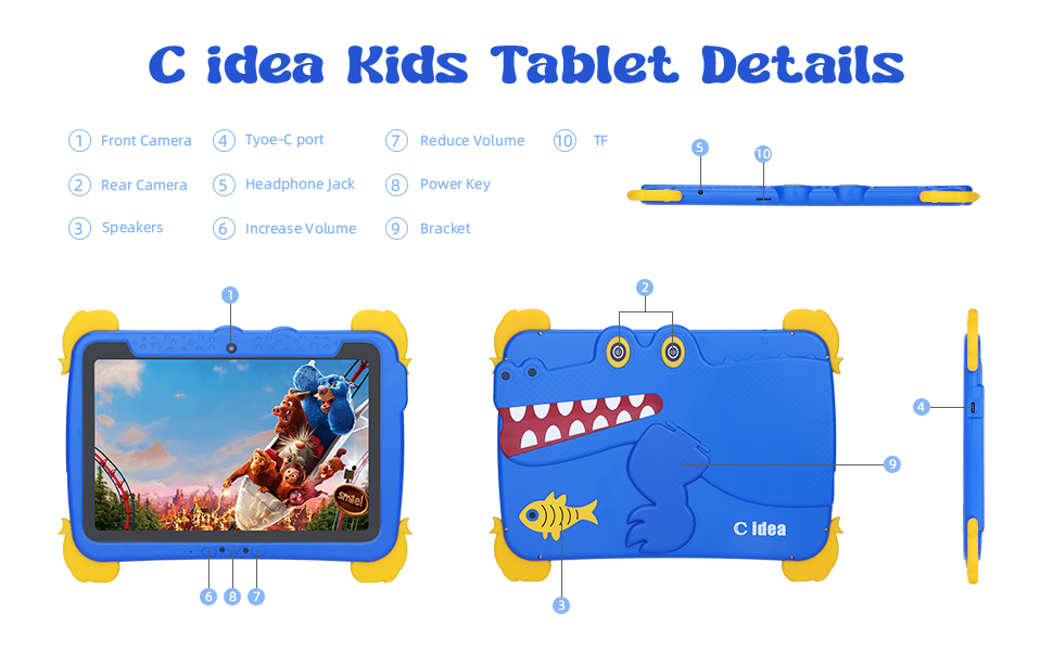 Idée C 10,1 pouces Tablette pour enfants avec boîtier de protection pour les yeux ips Écran HD Pré-installation IWAWA P1150